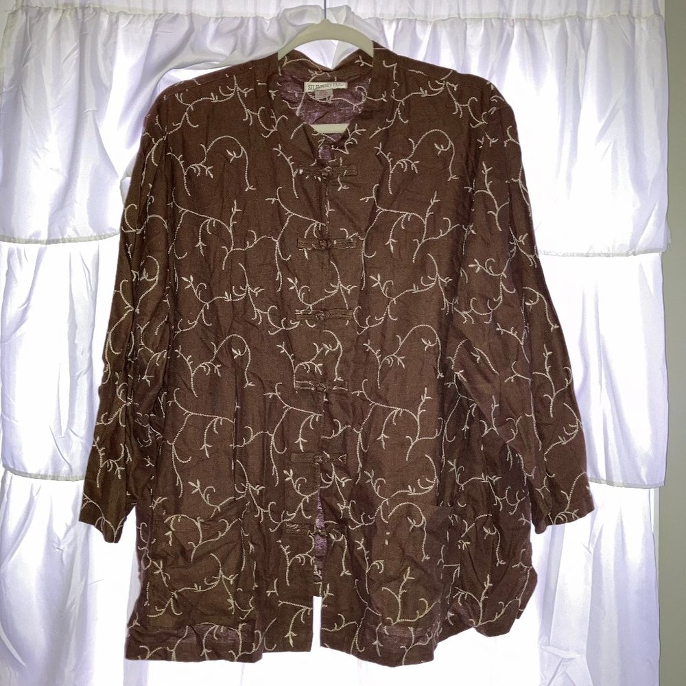 Silhouettes Kimono Type Lightweight Jacket Brown Embroidered Size 5X